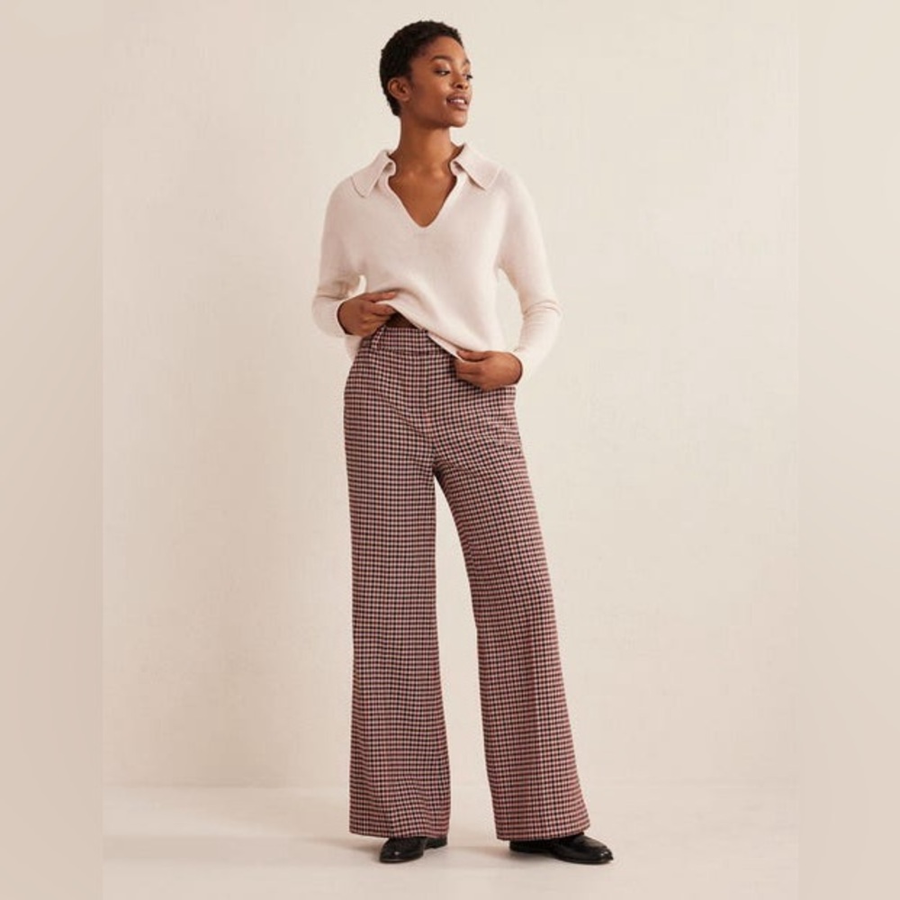 Boden Wide Leg Flared Check Pants Women’s Sz 2R